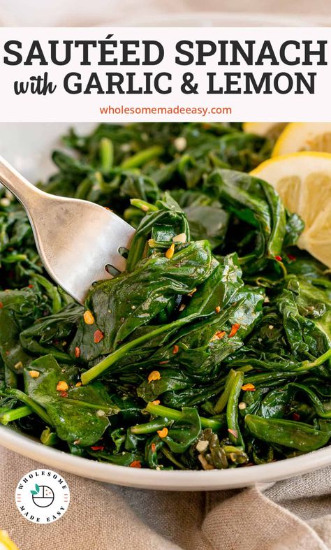 Spinach Side Dish Recipes, Cooked Spinach Recipes, Spinach Recipes Side, Sauteed Spinach Garlic, Spinach Side, Spinach Side Dish, Spinach Recipes Healthy, Easy Vegetable Side Dishes, Garlic Spinach