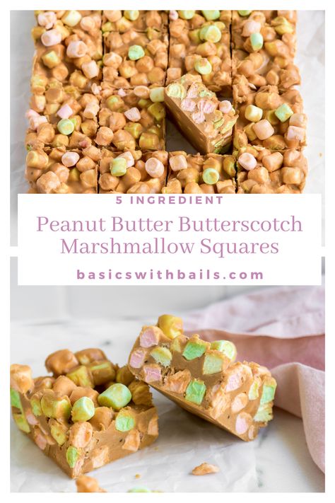 Peanut butter confetti squares are an easy colorful dessert with fruity marshmallows, peanut butter, and butterscotch chips to make the perfect marshmallow fudge dessert. #peanutbutterbars #dessertbars #marshmallow #minimarshmallows #peanutbutter #dessert #nobakedessert #dinnerthendessert Peanut Butter Butterscotch Marshmallow, Butterscotch Marshmallow Squares, Butterscotch Marshmallow, Peanut Butter Marshmallow Bars, Confetti Squares, Peanut Butter Marshmallow Squares, Marshmallow Squares, Marshmallow Fudge, Gluten Free Fudge