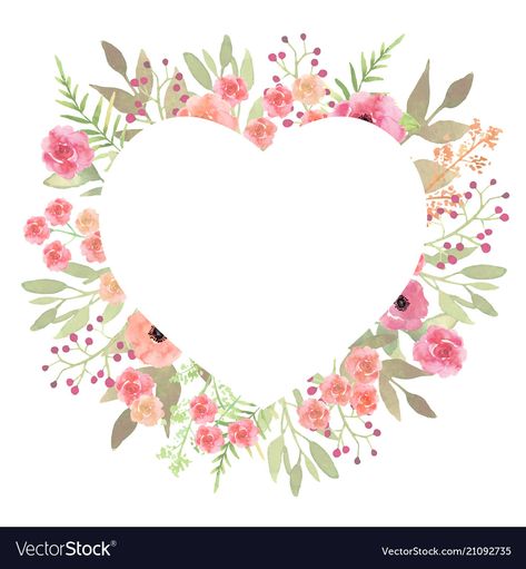 Love Borders And Frames, Heart Of Flowers, Heart With Flowers, Valentines Watercolor, Flowers Heart, Hearts And Flowers, Heart Illustration, Toilet Paper Roll Crafts, Valentines Wallpaper