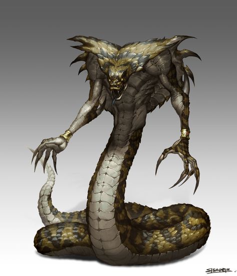 Reptile Monster, Snake Creature Design, Water Snake, Half Snake Half Human, Cthulhu Mythos, Drawing Tutorials, Fantasy Beasts, Alien Creatures, Monster Concept Art