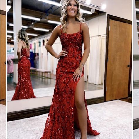 Beautiful Nwt Red Hebeos Sheath Sleeveless Sweep Dress With Brush Train Sequins Prom Dress, Red Mermaid, Mother Wedding Dress, Sequin Prom Dress, Cute Prom Dresses, Evening Dresses Cocktail, Mermaid Fashion, Custom Dresses, Party Dresses For Women