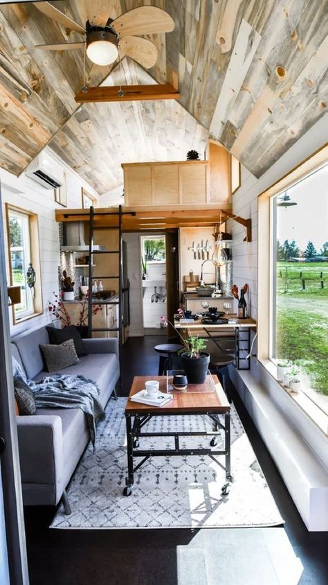 Tiny House Living Room, Tiny Loft, Tiny House Interior Design, Tiny House Loft, Tiny House Plan, Best Tiny House, Tiny House Inspiration, Casa Container, Modern Tiny House