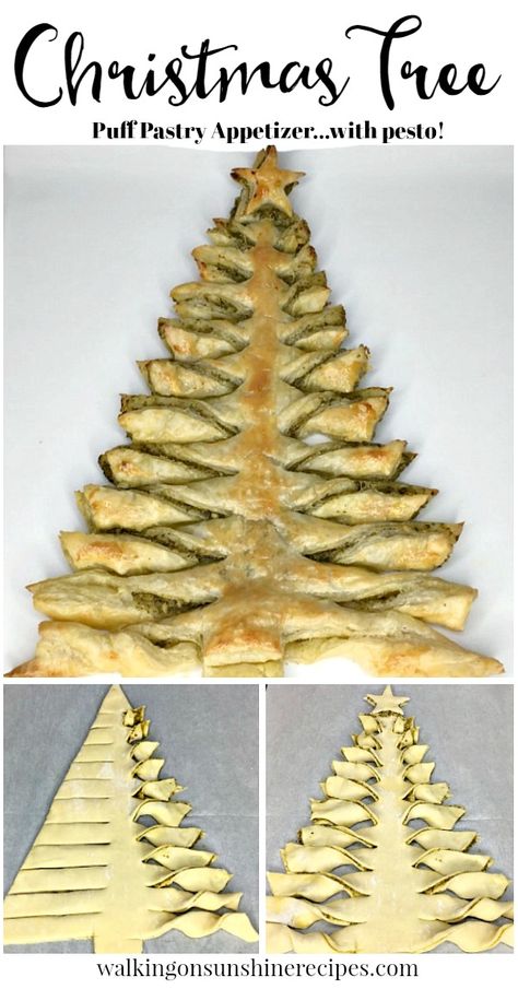 Christmas Tree Puff Pastry Appetizer with pesto from Walking on Sunshine Recipes. Tree Puff Pastry, Christmas Tree Puff Pastry, Tree Appetizer, Puff Pastry Appetizer, Savory Puff Pastry, Pesto Recipes, Puff Pastry Appetizers, Puff Pastry Filling, Pastry Appetizer