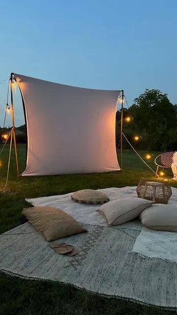 How to Have the Ultimate Home Movie Night Diy Backyard Movie, Movie Night Essentials, Diy Outdoor Movie Screen, Outside Movie, Outdoor Movie Screen, Dream Relationship, Canopy Tent Outdoor, Backyard Movie Nights, Outdoor Cinema