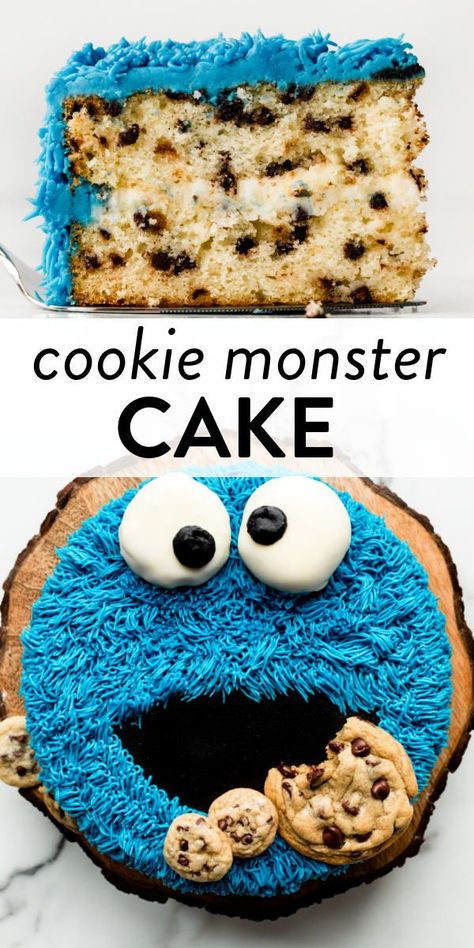 Chocolate Chip Cookie Birthday Theme, Cookies Monster Cake, How To Make A Cookie Monster Cake, Cookie Monster Cupcake Cake, Easy Sesame Street Cake, Homemade Sesame Street Cake, Sesame Street Birthday Party Ideas Cake, Diy Cookie Monster Cake, Diy Birthday Cake Kids