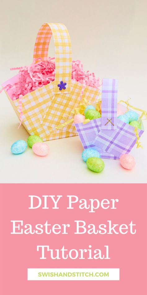 Diy Paper Easter Basket, Easter Basket Template, Paper Easter Basket, Simple Easter Baskets, Large Easter Basket, Easter Basket Pattern, Handmade Easter Basket, Homemade Easter Baskets, Mini Easter Basket