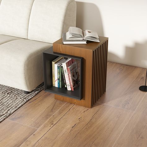 Side Table , Modern Square Walnut&Black End Table, for Living Room Side Table In Living Room, Modern Bedside Table Design, Sofa Corner Table, End Tables Living Room, Black End Table, Contemporary Side Table, Side Table Living Room, Side Table Modern, Black End Tables