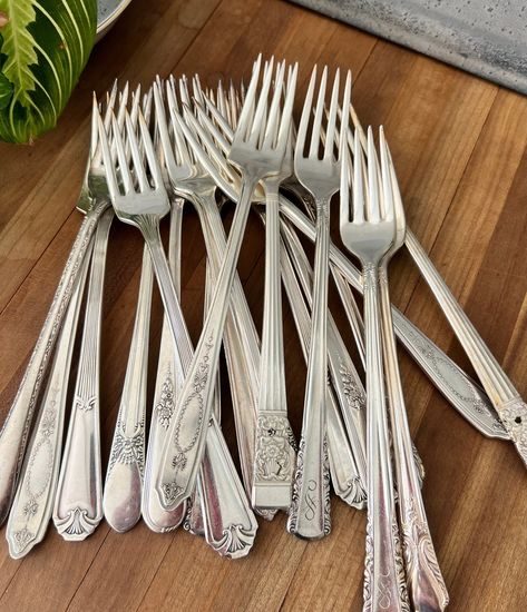 Mismatched Cutlery, Mismatched Silverware, Mismatched Flatware, Mix And Match Wedding, Wedding Silverware, Wedding Tea Party, Wedding Glassware, Vintage Forks, Eclectic Farmhouse