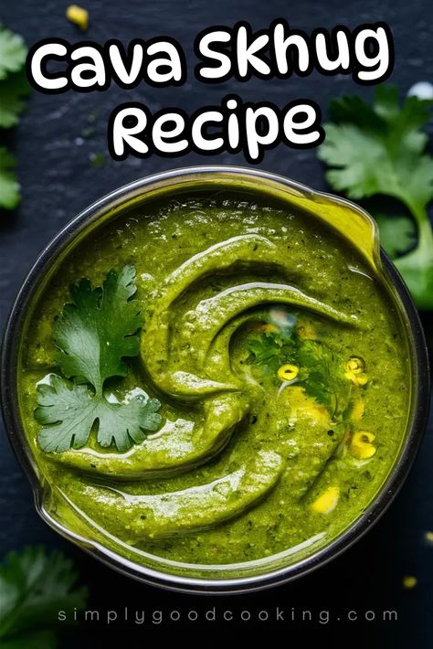 Cava Skhug Recipe Skhug Recipe, Pappadeaux Recipe, Longhorn Steakhouse Recipes, Copycat Recipes Desserts, Steakhouse Recipes, Vegan Salad Dressing, Cilantro Sauce, Vegan Salad, Tasty Bites