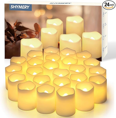 SHYMERY Flameless Votive Candles, Flickering Electric Fake Candle,24 Pack 200+Hour Battery Operated LED Tea Lights in Warm White for Wedding, Table, Festival, Halloween,Christmas Decorations Buy It here : https://amzn.to/40ipw7e Fake Candle, Led Tea Light Candles, Fake Candles, Halloween Christmas Decorations, Led Tea Lights, Flickering Candles, Novelty Lighting, Flameless Candles, Pisco