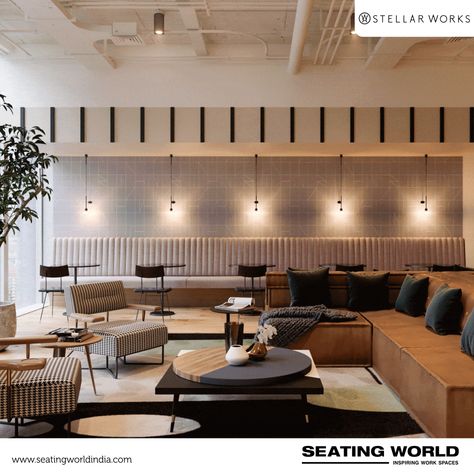 Playful and relaxing at the same time, the QT Chairs from Stellar works add an uncompromised feeling of comfort to your workplace. #officefurniture #furniture #office #officeinspiration #Workplace #CoWorking #StellarWorks Stellar Works, Corporate Office Design, Office Lobby, Lobby Lounge, 3d Architectural Visualization, Office Lounge, Roppongi, Corporate Interiors, Architectural Visualization