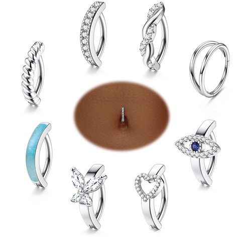 PRICES MAY VARY. 🔥14G CLICKER BELLY BUTTON RINGS🔥Belly button rings set contains fashion style and classic style, delicate and sparkling, shiny CZ inlaid, including Butterfly belly button ring, Evil Eye belly button piercing, Heart belly ring, suitable for a variety of matches. Give you enough options, can be worn in summer or for parties and other daily occasions. Make you fashion and charming. 🔥SIZE🔥Reverse curved barbell navel piercing is standard 14 gauge (=1.6mm). 8pcs Clicker Belly But Belly Piercing Jewelry, Navel Piercing, Belly Jewelry, Belly Piercing, Belly Button Piercing, Belly Rings, Hoop Ring, Piercing Jewelry, Evil Eye