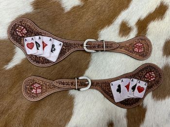 Tooled Leather Spur Straps, Custom Horse Tack, Western Riding Tack, Horse Tack Accessories, Leather Spur Straps, Bronc Halter, Red Dice, Handmade Leather Work, Custom Cowboy Hats