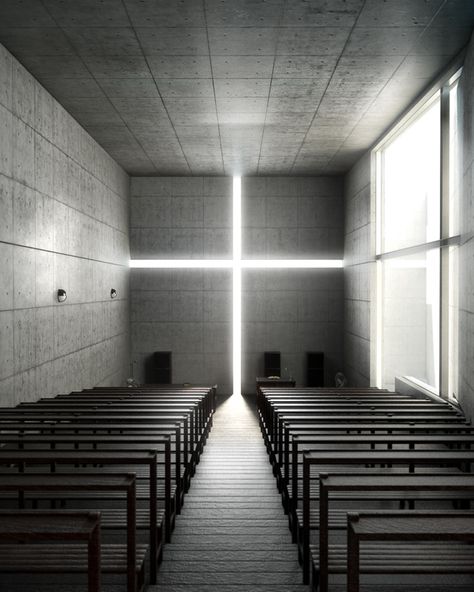 Church Of Light, Ibaraki, Osaka Prefecture. Designed by Tadao Ando. Kolumba Museum, Church Of Light, Tadao Ando Architecture, Famous Architecture, Kengo Kuma, Japanese Architect, Tadao Ando, Ibaraki, Church Architecture