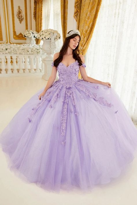 Quinceanera Gowns | Flora's Bridal Butterfly Ball Gown, Long Ball Dresses, Corset Ball Gowns, Off Shoulder Ball Gown, Debutante Ball, Tulle Balls, Quinceanera Ideas, Cinderella Divine, Ball Gowns Princess