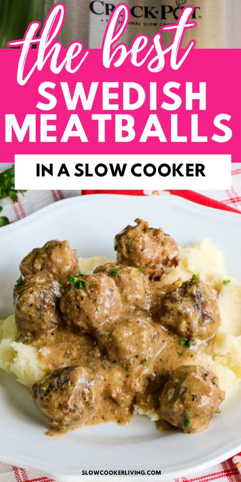 Have you tried Swedish meatballs in the Crockpot? If not, this super simple slow cooker meatballs recipe is great for appetizers, lunches, or even dinner! Slow Cooker Sweedish Meatballs, Sweetish Meatballs Recipe, Homemade Meatballs Crockpot, Meatballs In The Crockpot, Meatballs Slow Cooker, Best Swedish Meatballs, Easy Swedish Meatball Recipe, Homemade Swedish Meatballs, Slow Cooker Swedish Meatballs