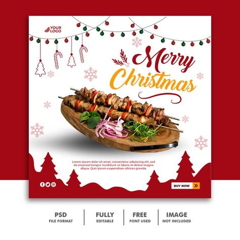 Christmas social media post banner templ... | Premium Psd #Freepik #psd #banner #brochure #christmas #food Christmas Food Social Media Post, Christmas Food Design, Christmas Food Poster Design, Christmas Social Post, Christmas Food Poster, Christmas Post Ideas, Christmas Social Media Design, Christmas Post Design, Christmas Creative Ads