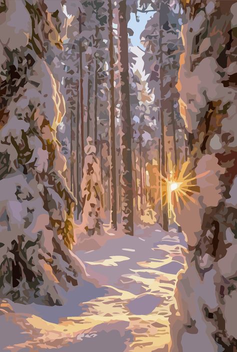 Winter Anime Scenery, Snowy Fantasy Art, Snowy Background Drawing, Anime Winter Background, Winter Art Wallpaper, Winter Art Aesthetic, Winter Gouache, Winter Concept Art, Christmas Art Wallpaper