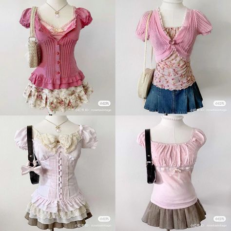 Harajuku Cute Fashion, Y2k Fashion Early 2000s Japanese, Pink Puffy Sleeve Top Outfit, Gyaru Simple Outfit, 2010 Japanese Fashion, Soft 2000s Aesthetic, Aliexpress Coquette, Y2k Fashion Japan, Acubi Coquette Fashion