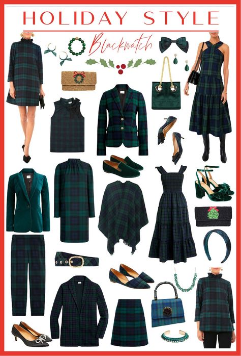 Black Watch Tartan Outfit, Tartan Dress Outfit Winter, Plaid Holiday Outfits, Tartan Plaid Christmas Family Pictures, Christmas Plaid Outfit, Preppy Christmas Outfit, Tartan Outfit, Preppy Holiday, Blackwatch Tartan