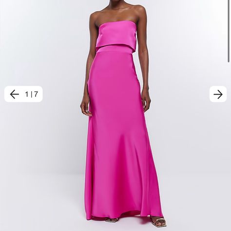 River Island Hot Pink Strapless Gown (Or Spaghetti Straps Included). Nwt Never Worn. Size Usa 4 (Uk 8). Gold Sequence Dress, Dresses Hot Pink, Island Dresses, Sequence Dress, Pink Formal Dresses, White Bodycon, White Bodycon Dress, Red Floral Dress, Strapless Gown