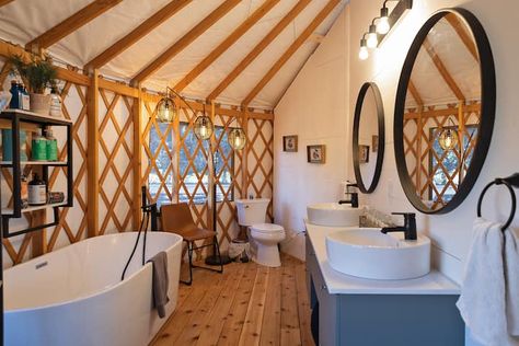 Yurt In The Trees #2, Elevated Yurt w/Lux Bathroom - Yurts for Rent in Dripping Springs, Texas, United States - Airbnb Yurt Bathroom Ideas, Yurt Interior Floor Plans, Yurt Plans, Yurt House, Yurt Kits, Yurt Ideas, Pacific Yurts, Yurt Life, Lux Bathroom