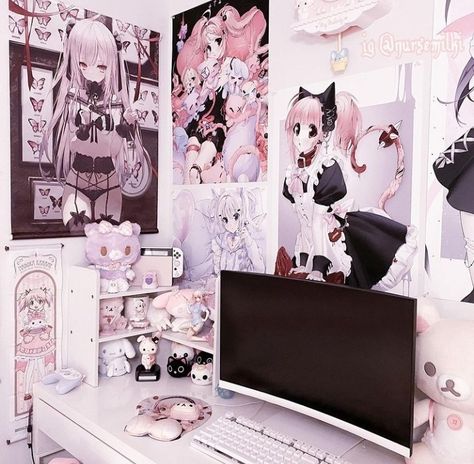 Cute Room Decor Ideas, Kuromi Room, Kawaii Bedroom, Gaming Room Decor, Cute Room, 일본 패션, Jirai Kei, Bedroom Setup, Princess Room