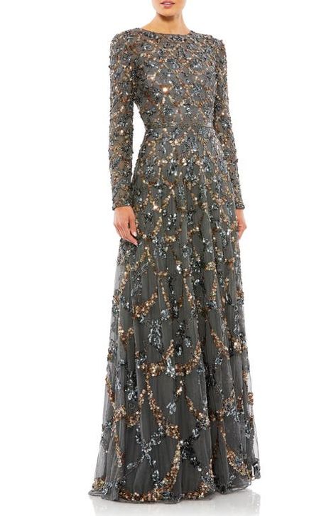 Women's Long Sleeve Formal Dresses & Evening Gowns | Nordstrom Vestidos Color Coral, Estilo Kate Middleton, Glitter Prom Dresses, Mac Duggal Dresses, Sequin Prom Dresses, Sequin Embroidery, Short Summer Dresses, Long Sleeve Gown, Long Sleeve Sequin