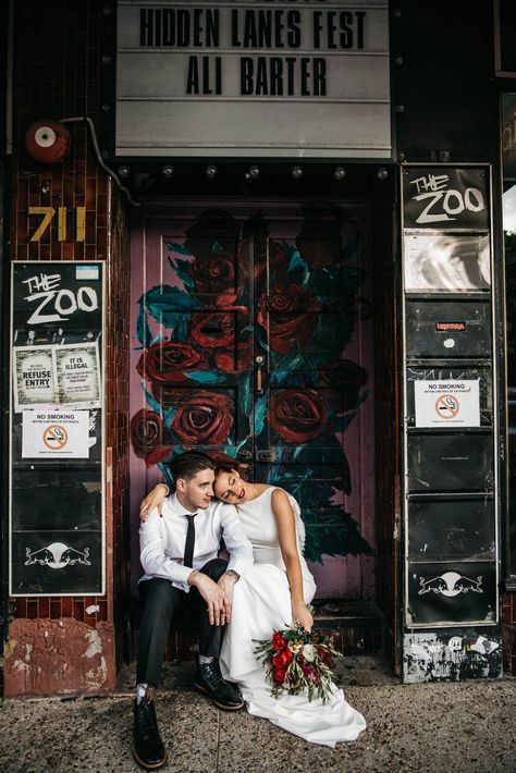 Dive Bar Wedding Reception, Dive Bar Wedding, Alternative Wedding Theme, Rock N Roll Bride Magazine, Bar Wedding Reception, Duck Tattoos, Rock N Roll Wedding, Brides With Tattoos, Bridal Theme