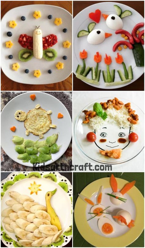 Ideas to Decorate Food in Your Kid’s Plate - Kids Art & Craft Food Plate Decoration Ideas, How To Decorate Food Plate, Decorating Plates For Food, Food Decoration Ideas Plate, Fruits Plate, Fruit Plate Presentation, Fruit Salad Decoration Ideas, Healthy Plate Craft For Kids, Healthy Eating Plate Craft