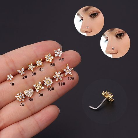 Heart Nose Rings, Nose Piercing Stud, Small Nose, Pelo Sims, Jewelry Piercing, Clean Sterling Silver, Indian Nose Ring, Nose Studs, Steel Flowers