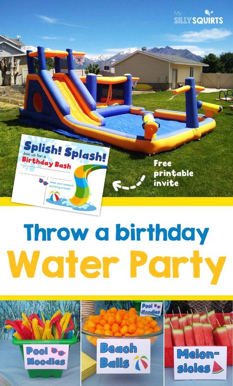 How to throw a wet n' wild birthday water party - My Silly Squirts Wet And Wild Birthday Party Ideas, Water Bday Party Ideas, Water Splash Birthday Party, Water Party Food Ideas, Summer Water Party Ideas, Water Fun Birthday Party, Summer Splash Birthday Party, Pool Party 1st Birthday Boy, 3rd Birthday Pool Party For Boy