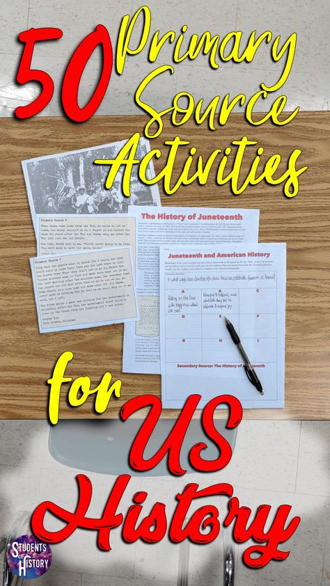 Us History Homeschool, Primary And Secondary Sources Activity, Us History Classroom Decorations, Us History Projects, Primary Sources Activities, Primary History, Teaching Us History, Teaching American History, Sketchbook Idea