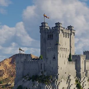 Minecraft Castle On Mountain, Minecraft Cliffside Castle, Minecraft Fortress Ideas, Minecraft Fortress, Minecraft Mountain Castle, Minecraft Castle Walls, Minecraft Medieval Castle, Minecraft Building Designs, Villa Minecraft