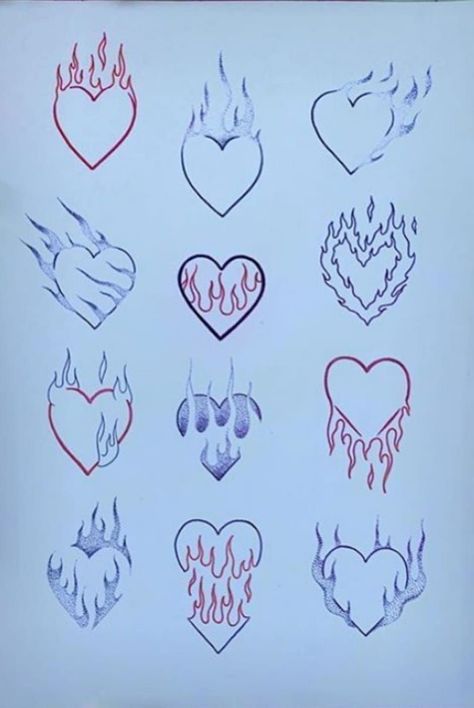 Hear On Fire Tattoo, Red Heart On Buttcheek Tattoo, Simple Tattoos Heart, Cherry Flame Tattoo, Easy Tattoo For Beginners, Heart With Stars Tattoo, Small Tattoos Outline, Traditional Heart Tattoo Design, Pretty Heart Tattoos