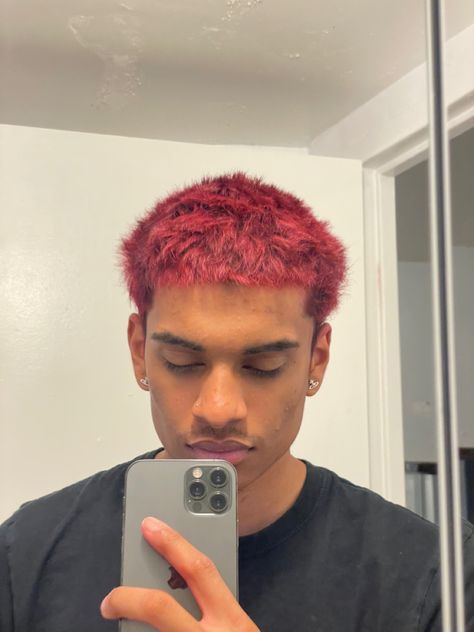 Red Hair Dye Men, Fire Red Hair Color, Spiked Hair Men, Wine Red Hair Color, Fire Red Hair, Bleached Hair Men, Short Dyed Hair, Red Hair Men, Buzz Cut Hairstyles