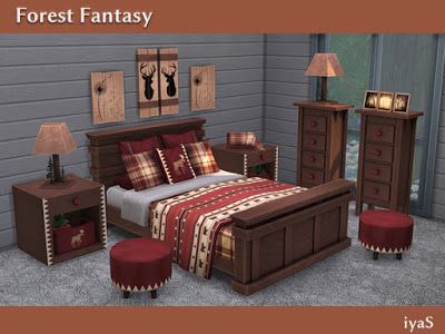 Log Cabin Bedrooms, Log Cabin Bedroom, Fantasy Bedroom, Sims 4 Bedroom, Cabin Furniture, Cabin Bedroom, Western Bedroom, Sims House Design, Sims 4 Update