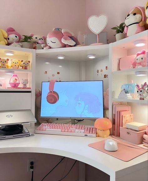 Desk Cute Ideas, Painting Desk Ideas, Study Desk Organization Aesthetic, Cute Gaming Setup, Craft Organization Ideas, Craft Room Storage Ideas, Gamer Room Design, Dream Art Room, Room Storage Ideas