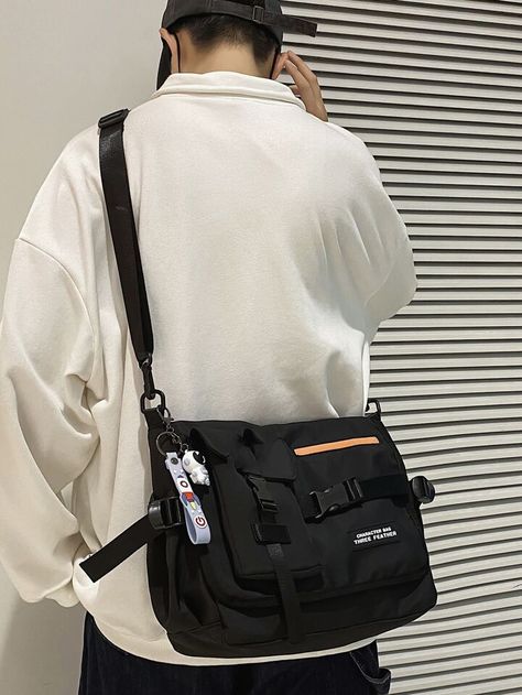 High School Students University Freshman multifunctional sling bag shoulder bag casual bag Men Letter Graphic Buckle Decor Crossbody Bag, Handbag Schoolbag For Travel,College,Outdoors,Sports,Commute | SHEIN USA Harajuku Men, Mens Bags Fashion, School Bookbags, Style Punk, Orange Bag, Work Bags, Bird In Bag, Nylon Bag, Square Bag