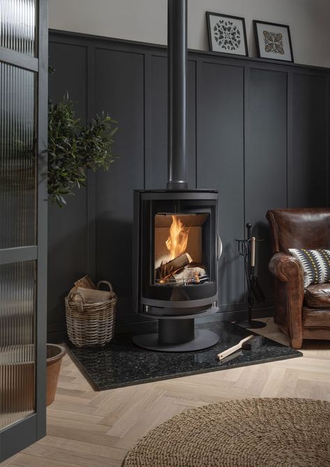 Modern Log Burners, Wood Burning Stove Corner, Contemporary Wood Burning Stoves, Wood Stove Surround, Stove Decor, Wood Burner Fireplace, Wood Burning Stoves Living Room, Log Burner Living Room, Modern Wood Burning Stoves