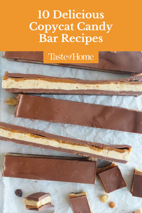 Forget looking in the grocery store aisle to find your favorite candy bar: make your own at home! These copycat recipes bring sweet, gooey, and nutty candy bar flavors to life as homemade treats. #copycatrecipes #candybar Crunch Candy Bar Recipe, Copycat Perfect Bar Recipe, Take 5 Candy Bar Recipe, Homemade Take 5 Candy Bars, Homemade Payday Candy Bars, Copycat Payday Candy Bars, Charleston Chew, Candy Bar Recipe, Freezer Meal Prep