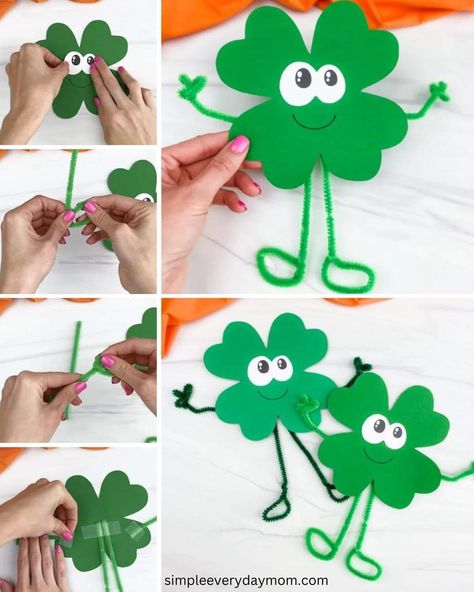 Shamrock Art Preschool, Clover Crafts Preschool, 4 Leaf Clover Craft, March Crafts For Seniors, Shamrock Crafts For Kids, Shamrock Crafts, St Patricks Activities, St Patrick's Day Crafts For Toddlers, Clover Craft