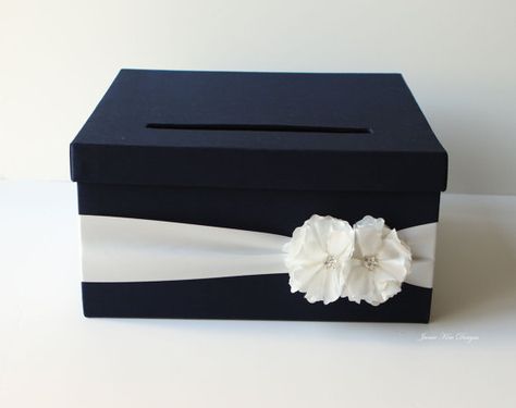 Wedding Card Box Card holder Money Box  Custom by jamiekimdesigns, $67.00....i can make this Modern Wedding Diy, Custom Card Box, Wedding Card Box, Wedding Money, Navy Blue Wedding, Card Box Wedding, Navy Wedding, Gift Table, Box Card