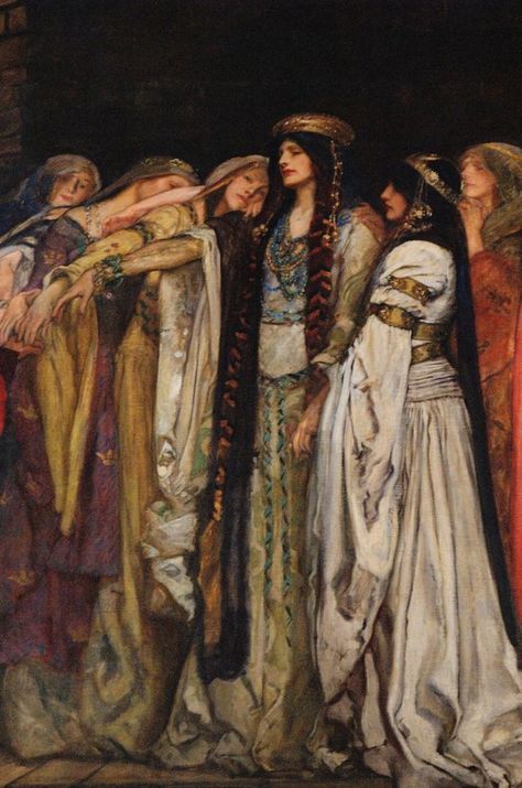 Edwin Austin Abbey Edwin Austin Abbey, The Maidens, Pre Raphaelite Art, Istoria Artei, Pre Raphaelite, Medieval Clothing, Victorian Art, Classical Art, Narnia