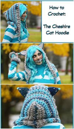 Cheshire Cat Hoodie, Chunky Hoodie, Hoodie Crochet, Kids Hats Patterns, Crochet Costumes, Crochet Hood, Yarn Braids, Crochet Braid Styles, Cat Costume