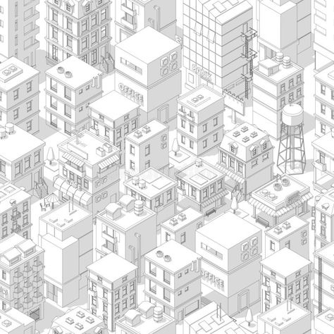 City Top View Drawing, City From Above Illustration, Buildings Top View, Building Top View, City Landscape Illustration, Plan Perspective, City Top View, Building Outline, Shadows Illustration