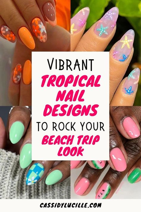 Get ready to rock your beach trip with these vibrant tropical nail designs! Explore 15 cute and eye-catching beach vacay nail ideas that will make your nails stand out during your seaside adventures. From bold colors to tropical-inspired patterns, these beach themed summer nails are sure to make waves and bring the beach vibes to your fingertips. Nail Art Beach Theme, Beach Vacay Nails, Beach Gel Nails, Sorority Nails, Beach Vacation Nails, Vacation Nail Art, Vacation Nail Designs, Tropical Vacation Nails, Vacay Nails