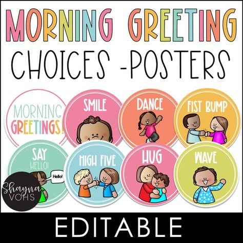 These Colorful Greeting Signs Will Immediately Impact Your Classroom 0E9 Classroom Greeting Choices, Morning Greetings For Classroom, Birthday Display Board, Morning Greeting Choices, Classroom Greetings, Vibes Classroom, Welcome To Kindergarten, Smile 2, Greeting Sign