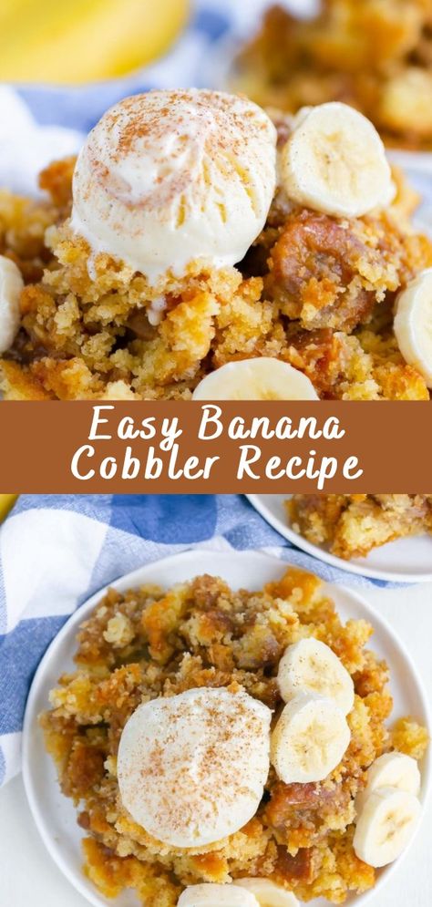 Easy Banana Cobbler Recipe | Cheff Recipes Use Bananas Easy Recipes, Meals With Bananas, Banana Quick Dessert, Banana Cobbler Crisp, Easy Dessert Recipes With Bananas, Banana Bread Cobbler, What To Do With Extra Bananas, Recipes For Frozen Bananas, Vegan Cobbler Recipes