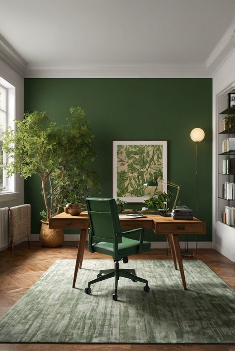 Discover why Kale Green (SW 6460) is the top paint choice for garden-inspired offices in 2024. Explore daily routines of interior designers adding lush greenery for a vibrant workspace. #Ad #homedecor #homedesign #trendgirlApartment #Painthome #interiorarchitecture Wall Colors Green Room Colors
Bright Room office Colors
Apartment Renovation
Home office Remodeling
Modern Paint Colors
2024 Olive Green Home Office Ideas, Bright Green Office, Office Painting Ideas For Walls, Olive Color Walls, Green Office Interior Design, Green And Brown Office, Home Office Colourful, Green Office Paint Colors, Green Office Room